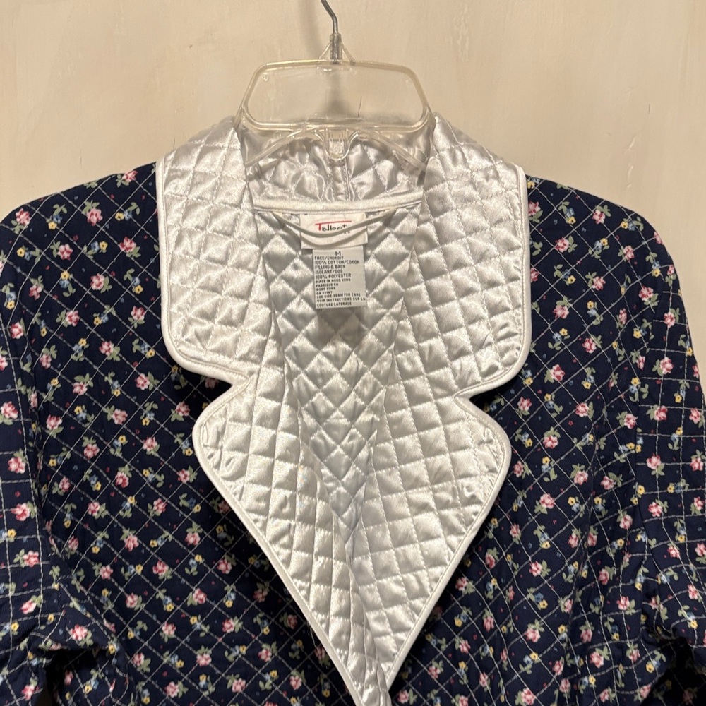 Vintage Talbots Intimate Navy White Floral Quilted Women's Robe Medium - Picture 4 of 10